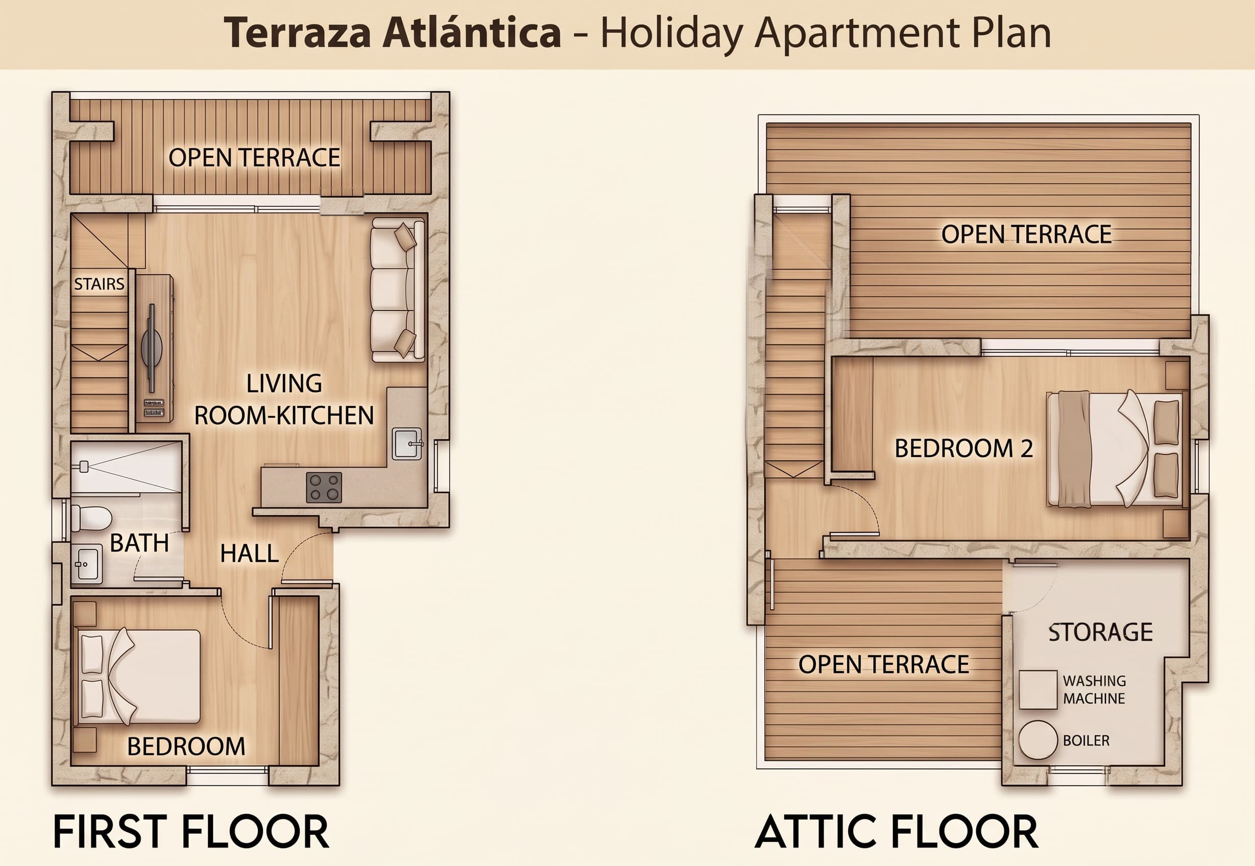 Terraza Atlántica floor plan — first floor and attic floor